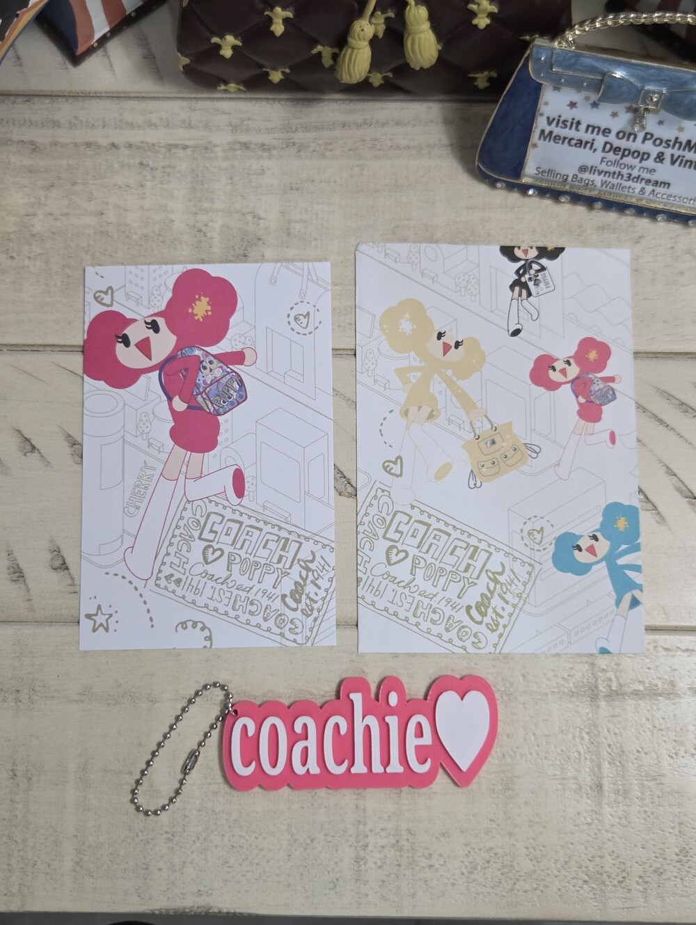 Coach Poppy Chan Cherry Card Set, & Coachie Bag Charm Keychain, NWOT
